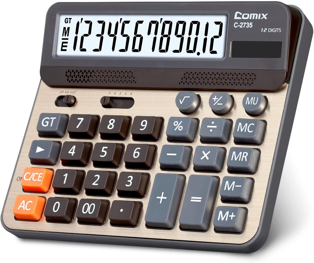 omix Desktop Calculator, Large Computer Keys, 12 Digits Display, Champaign Gold