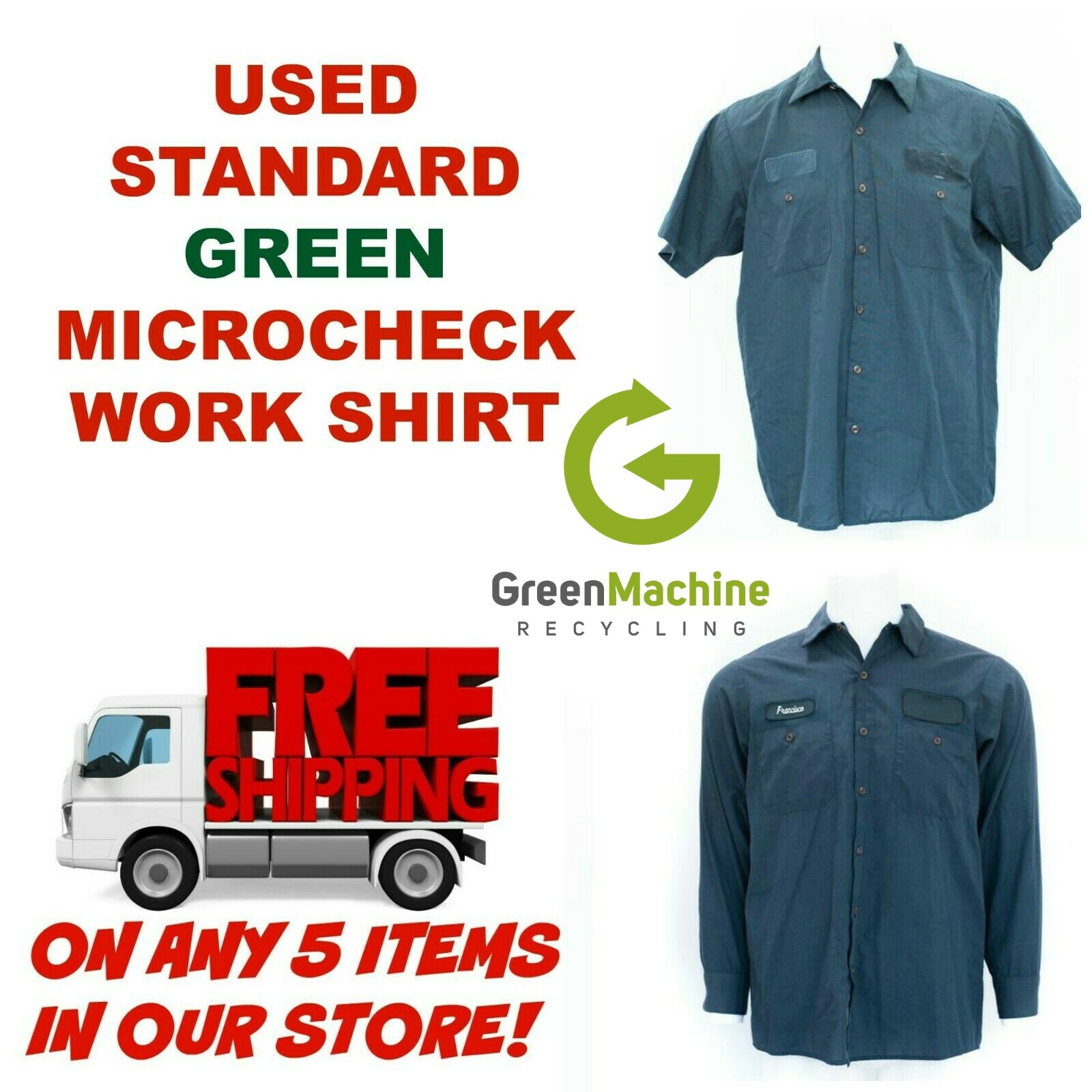 Cintas Red Kap UniFirst G&K Green Microcheck Used Work Shirts