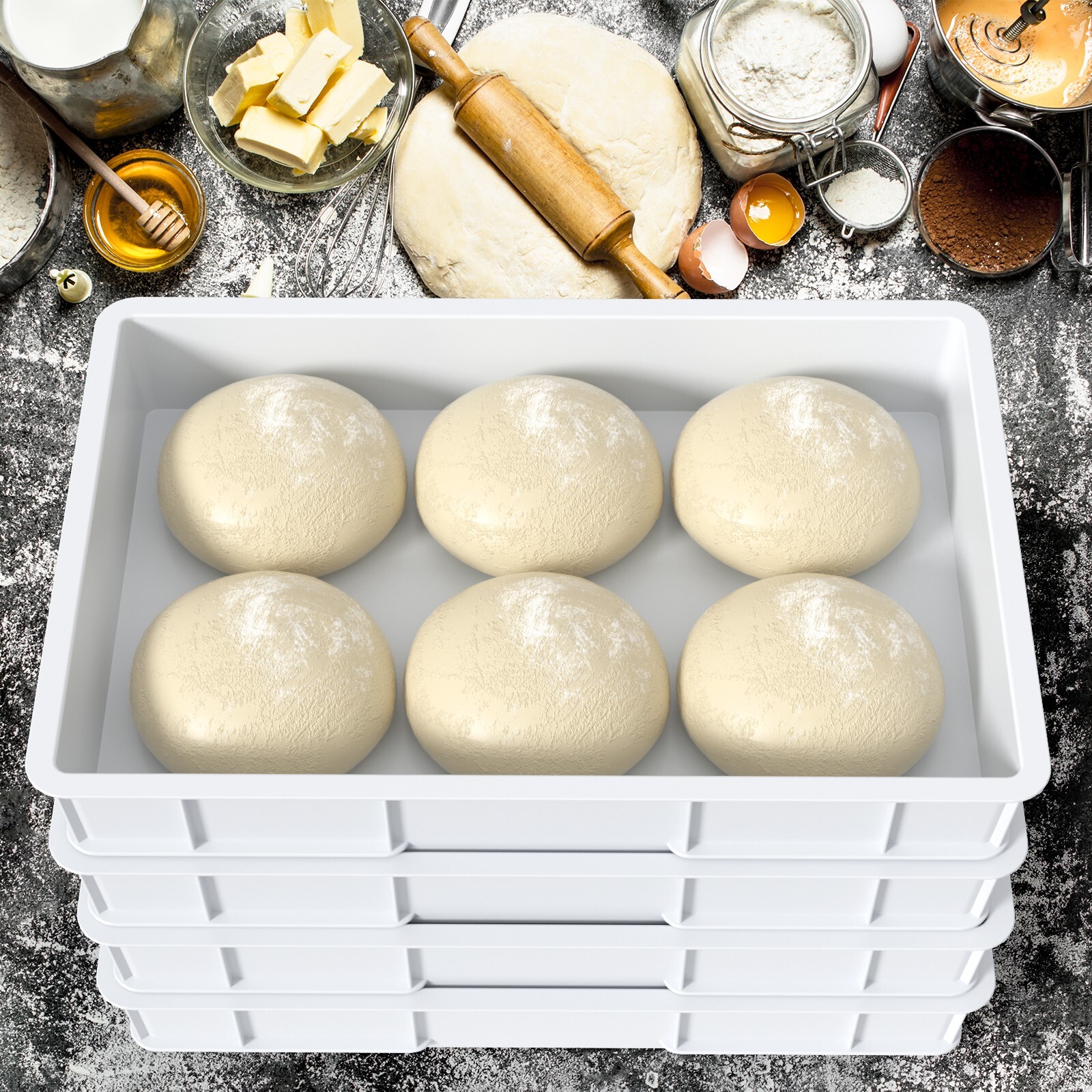 Cand Pizza Dough Proofing Box Tray, Stackable Commercial Quality Trays, 4 Tray