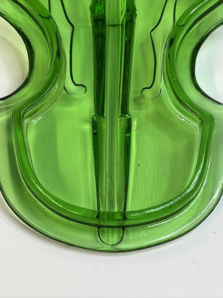 Dell Green Glass Violin Candy LID ONLY Underside Edge Chips READ