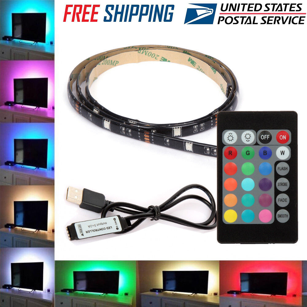 USB Powered RGB 5050 LED Light Strip Computer TV Backlight Remote Waterproof Kit