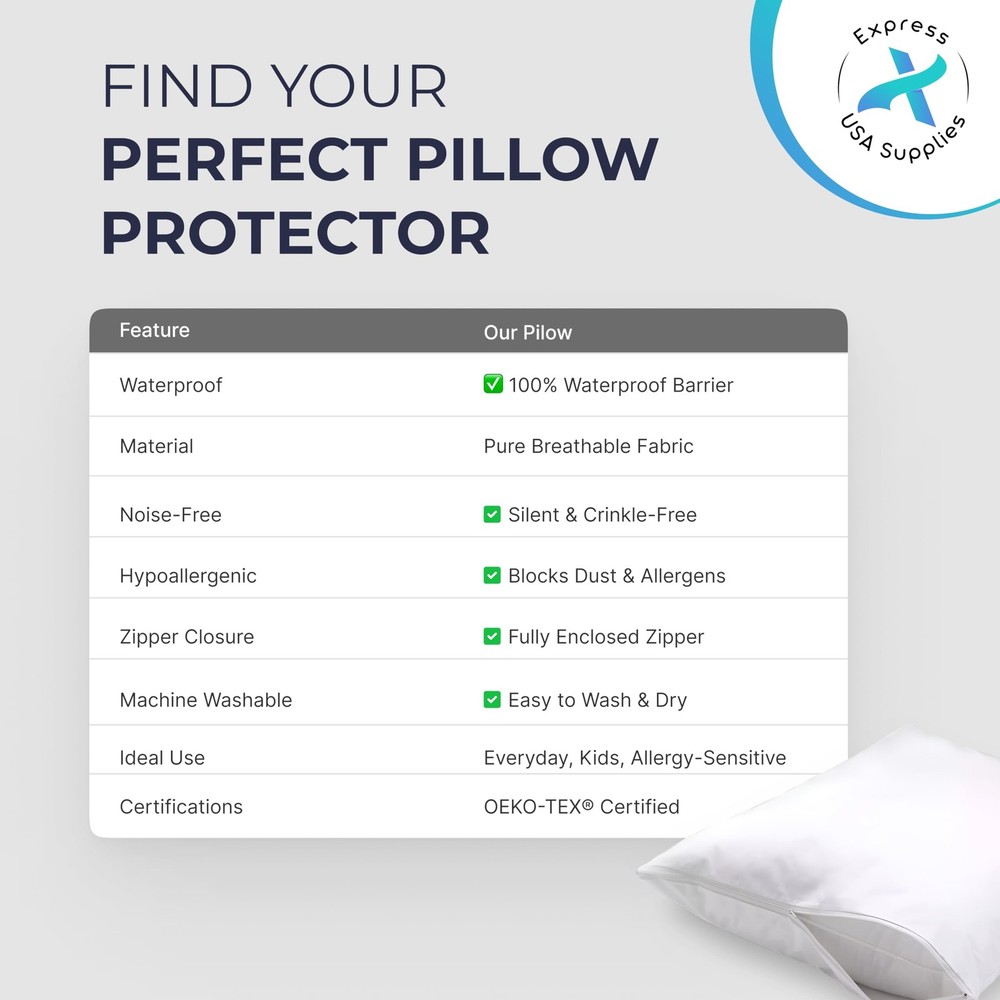 2 Pack Pillow Protector | Pillow Cases Standard Size | 100% Waterproof, Super...