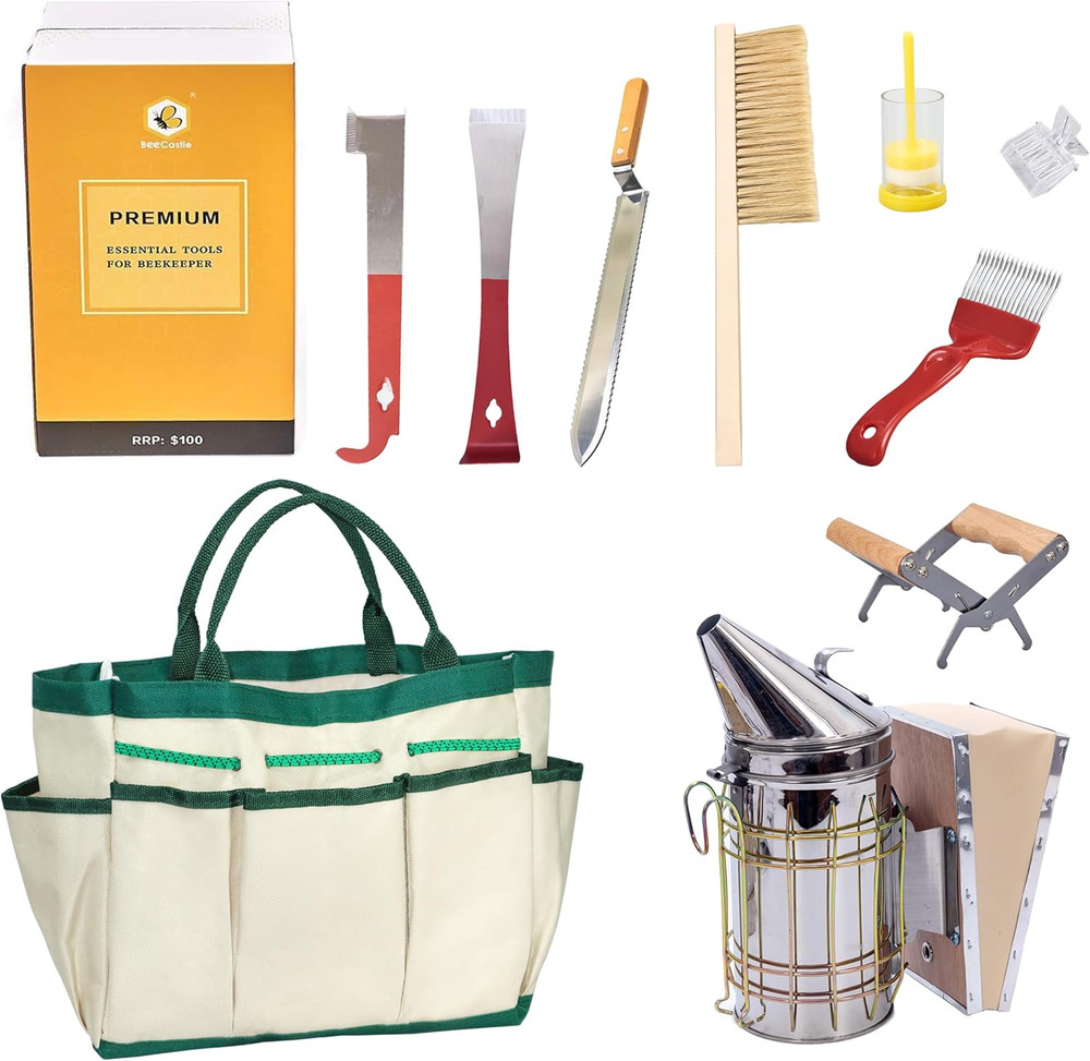 9 Pcs Beekeeping Tools Kit with Organizer Tote for Beekeepers, Necessary Beek...