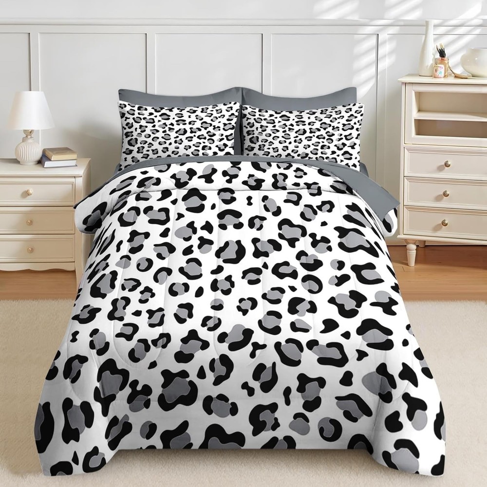 Zebra Stripes Comforter Set Size 7 Pieces Leopard Print Full Balck White