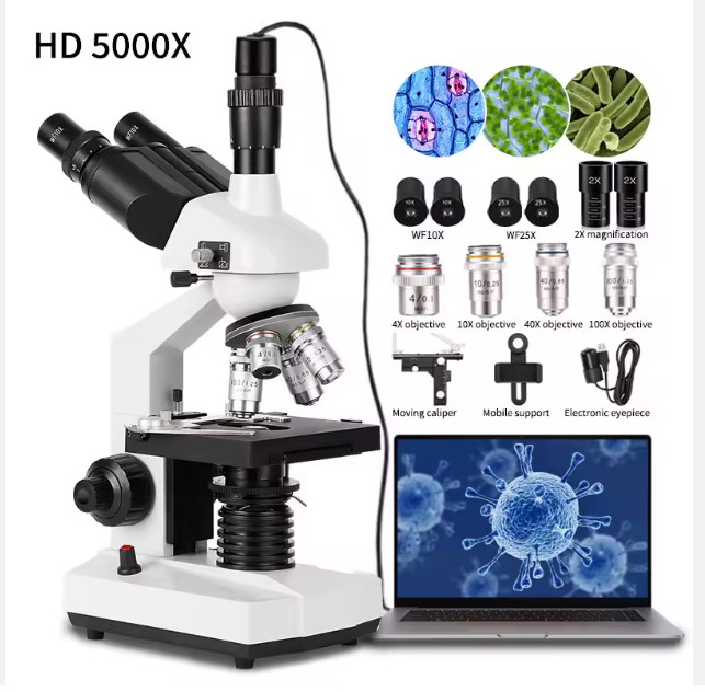 40X-2500X three-eye LED laboratory composite microscope, double-layer mechanical