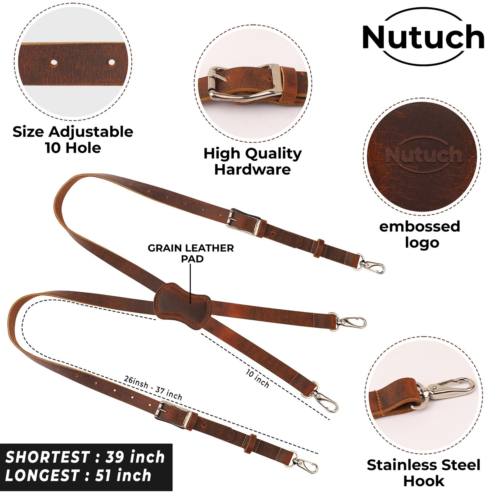 NUTUCH Grain Buffalo Leather Suspender for Men | Vintage Suspenders