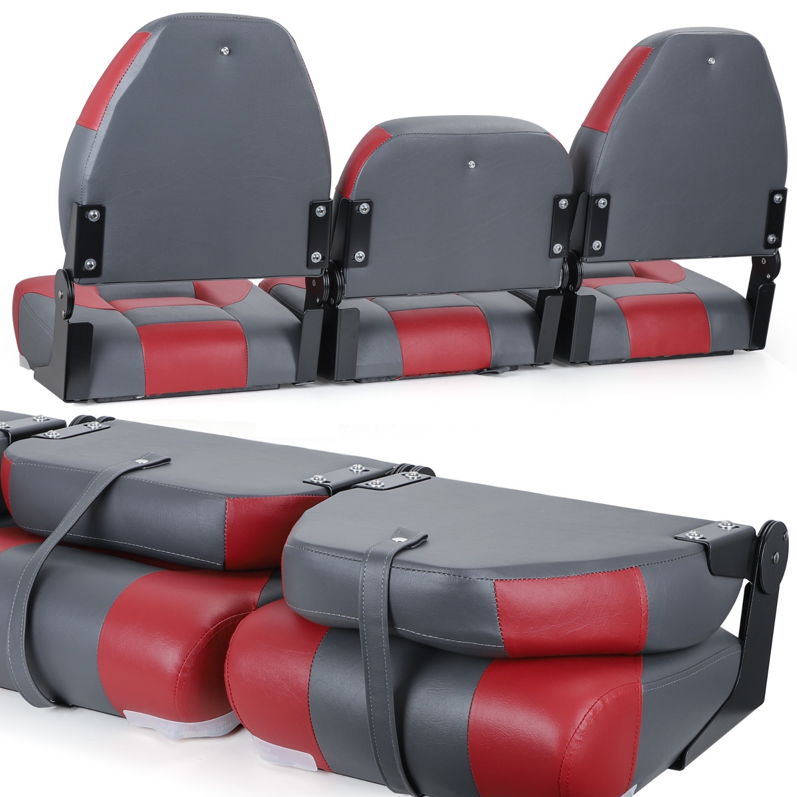 NORTHCAPTAIN Charcoal/Red 52" Folding Bass Boat Seat 3 PCS