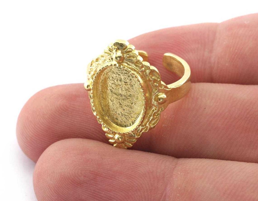 Oval Ring Blank Bezel Adjustable Base Bezel setting Brass silver Gold 5565