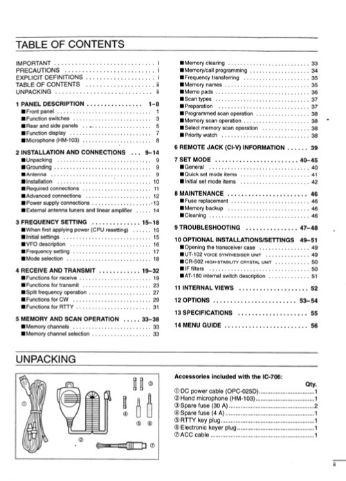 Icom IC706 Transceiver OWNER'S INSTRUCTION MANUAL