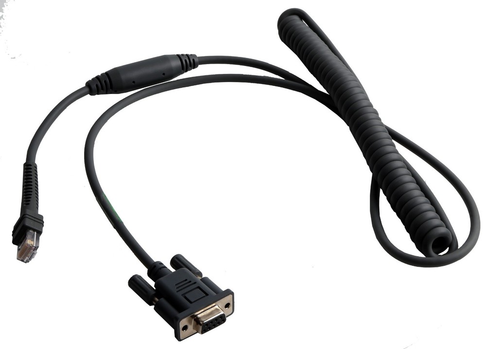 RS232 Cable; DB9F, Coiled, 9ft, Dark Grey (New)