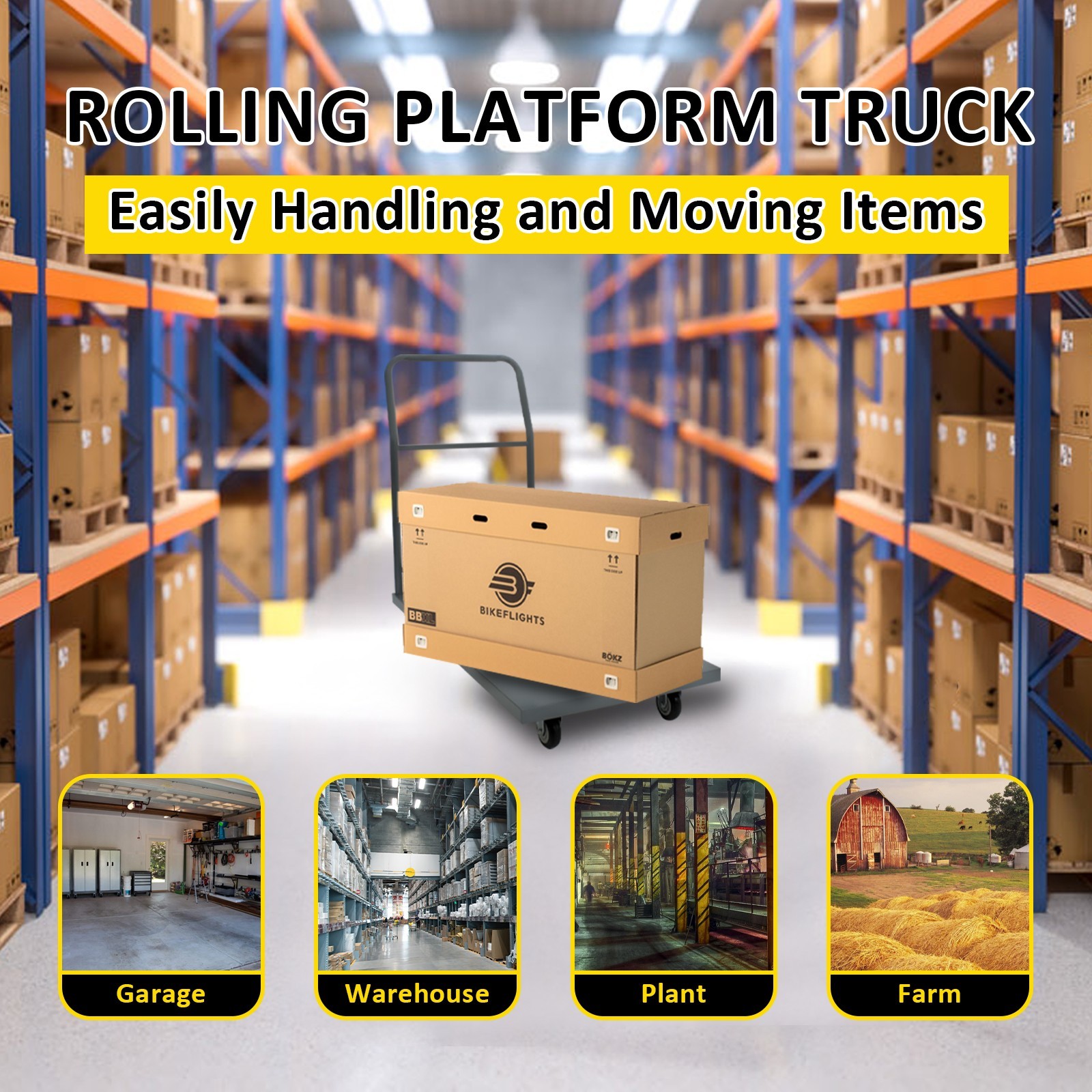Mul-size Platform Truck Moving Flatbed Cart, 2000 LBS Push Dolly Rolling Flatbed