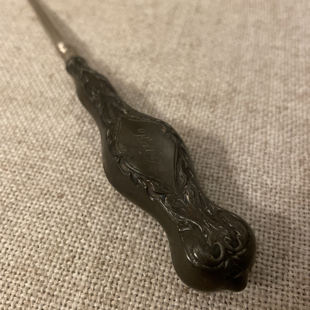 Antique Sterling Silver Button Hook Blackington Monogrammed Ruby 7.75”