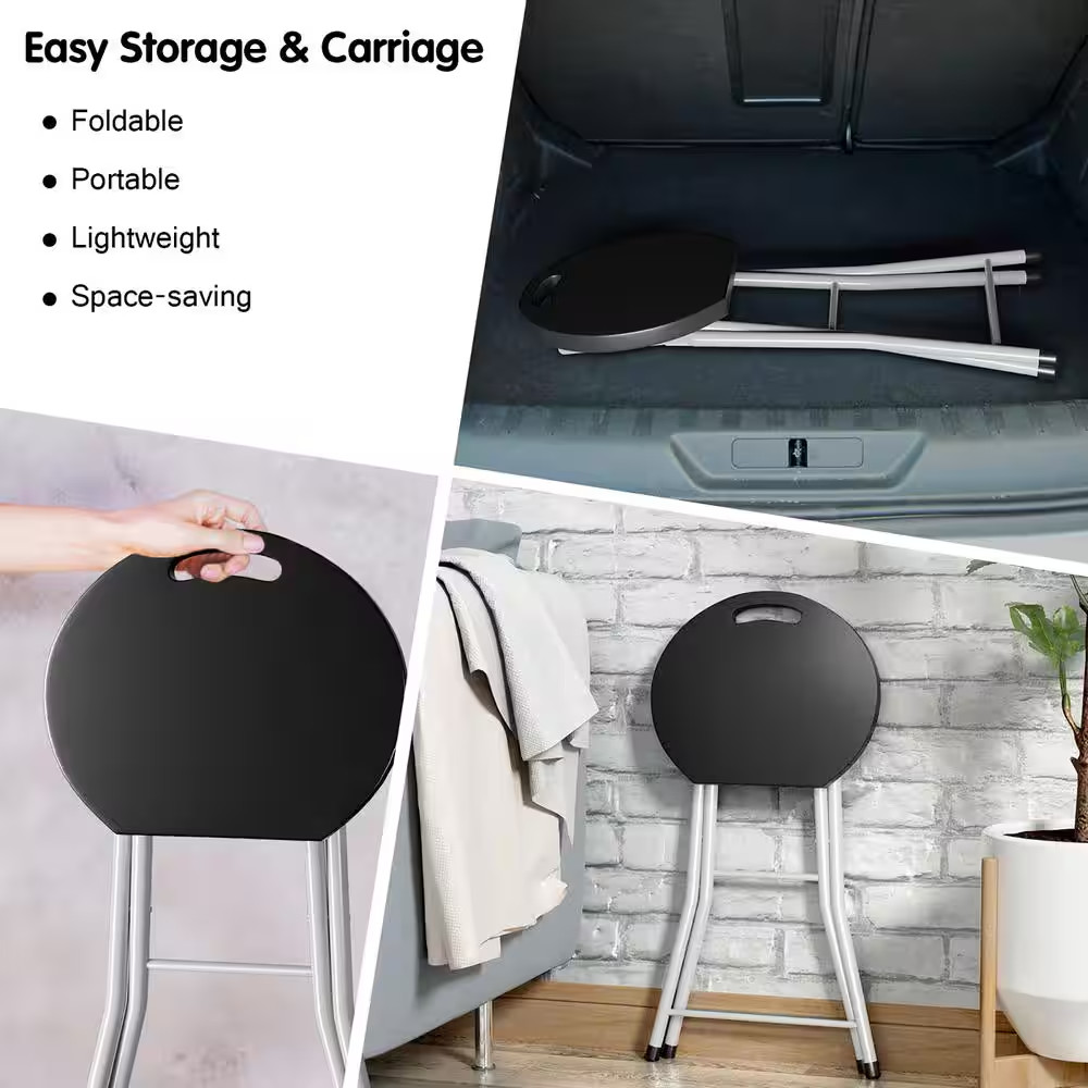 28 In. Black Backless Metal Sturdy Frame Portable Folding Bar Stools Lightweight