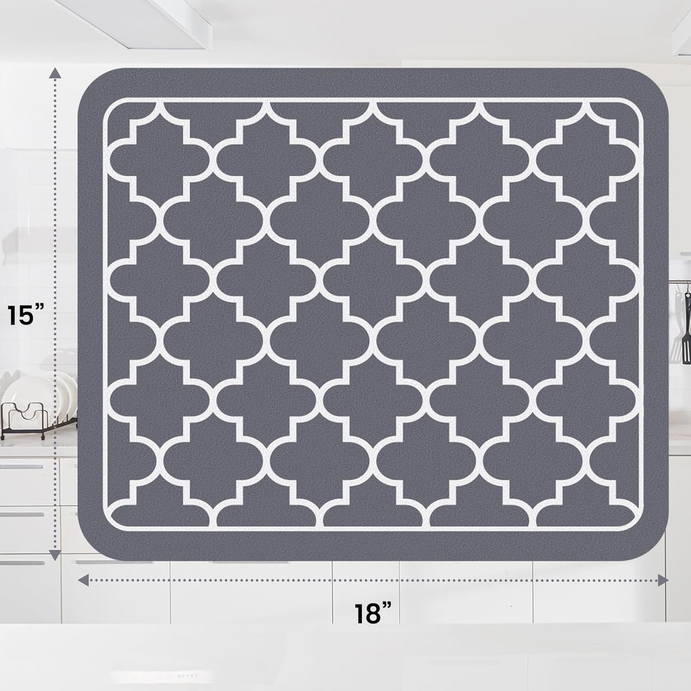 WISELIFE Super Absorbent Dish Drying Mat 15x18 Grey