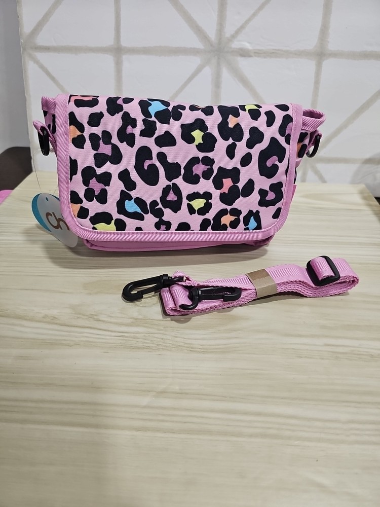 Choco Mocha Kids Pink Leopard Flat Purse With Removeable Strap Zip Closure