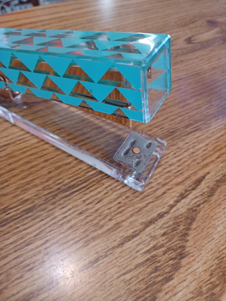 Designer Clear Acrylic Tape Dispenser & Stapler Set - Turquoise Triangle Pattern