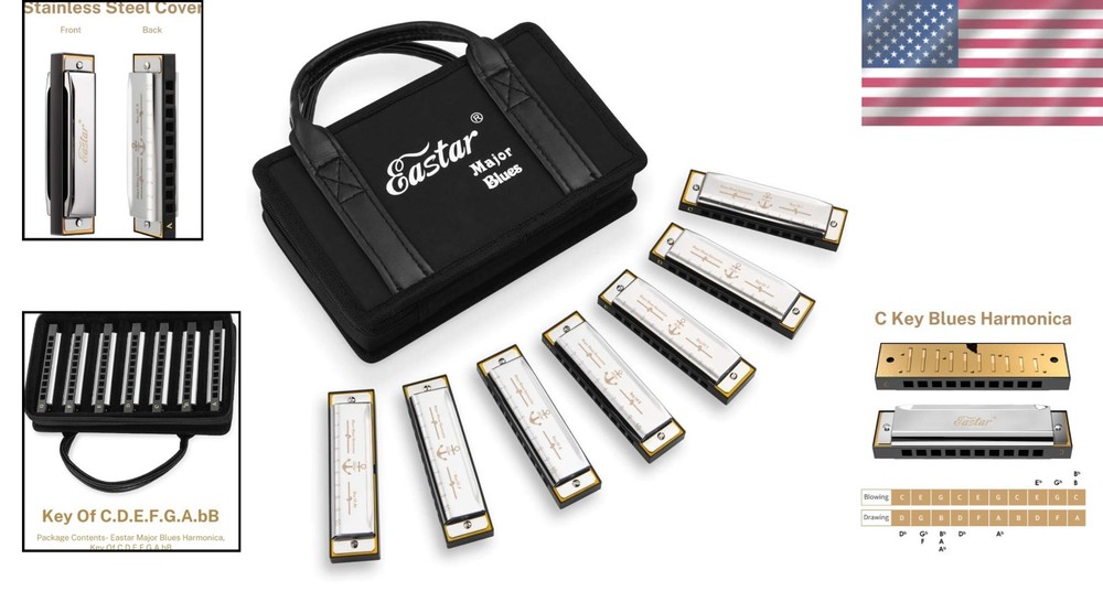 Complete 7-Key Diatonic Harmonica Set for Beginners & Kids - Quality