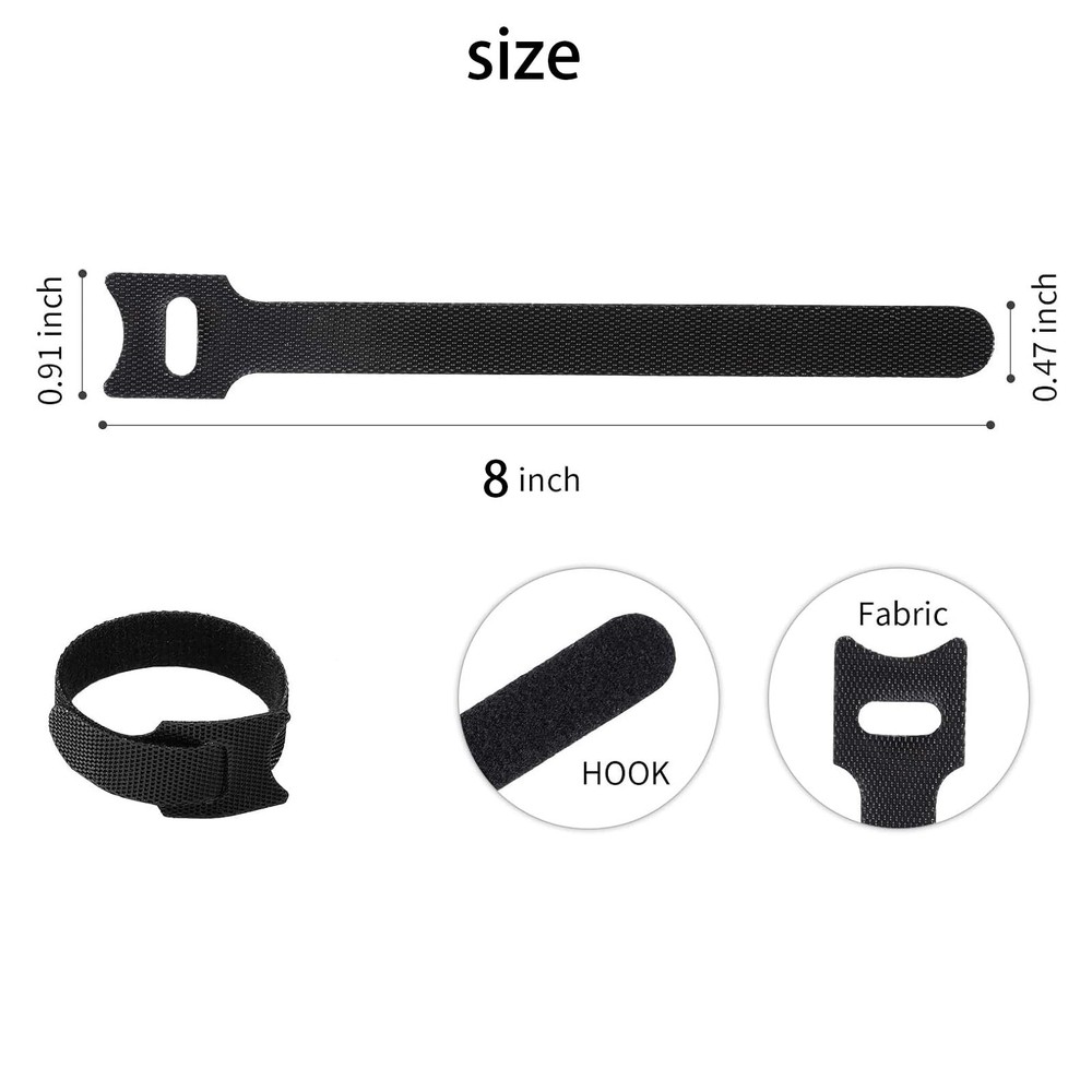 8in Reusable Cable Ties 150 Pack Cable Organizer Cord Wraps Black