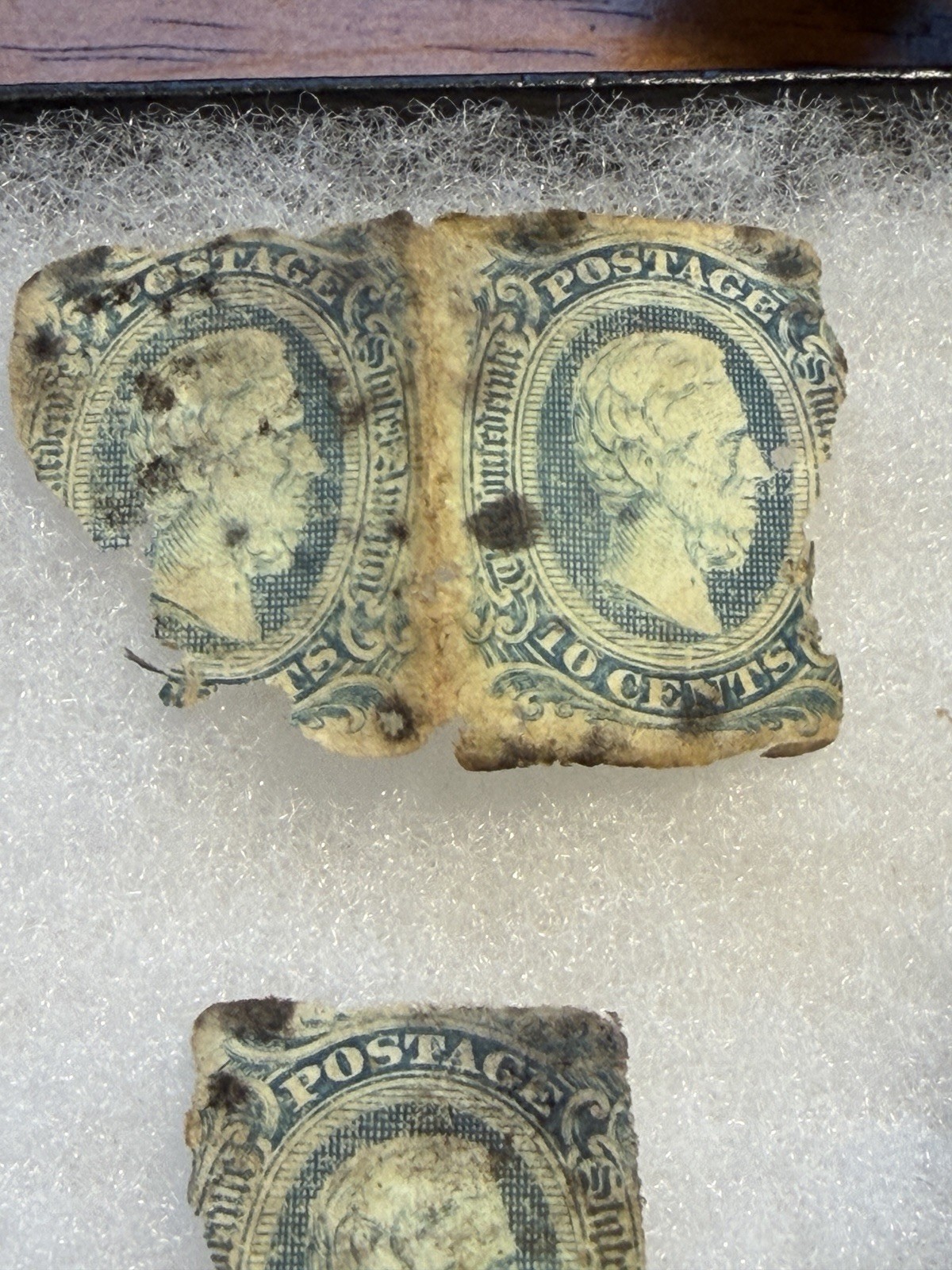 Rare Confederate Stamp Box w/ Stamps 1863 10c blue Scott & Green 2c - Richmond