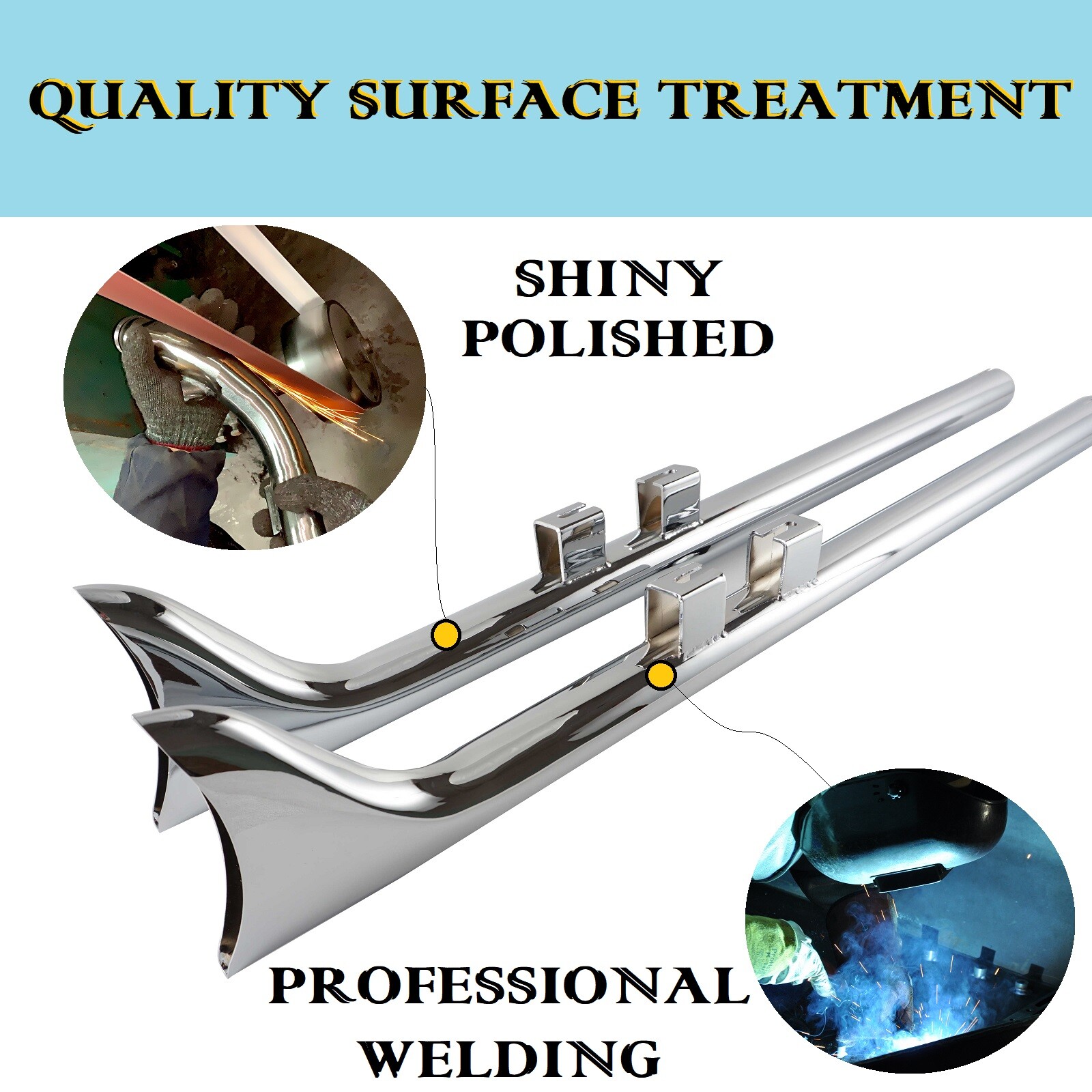 Chrome 36”Fishtail Slip On Exhaust Pipe for Harley Touring Road King 1995-2016