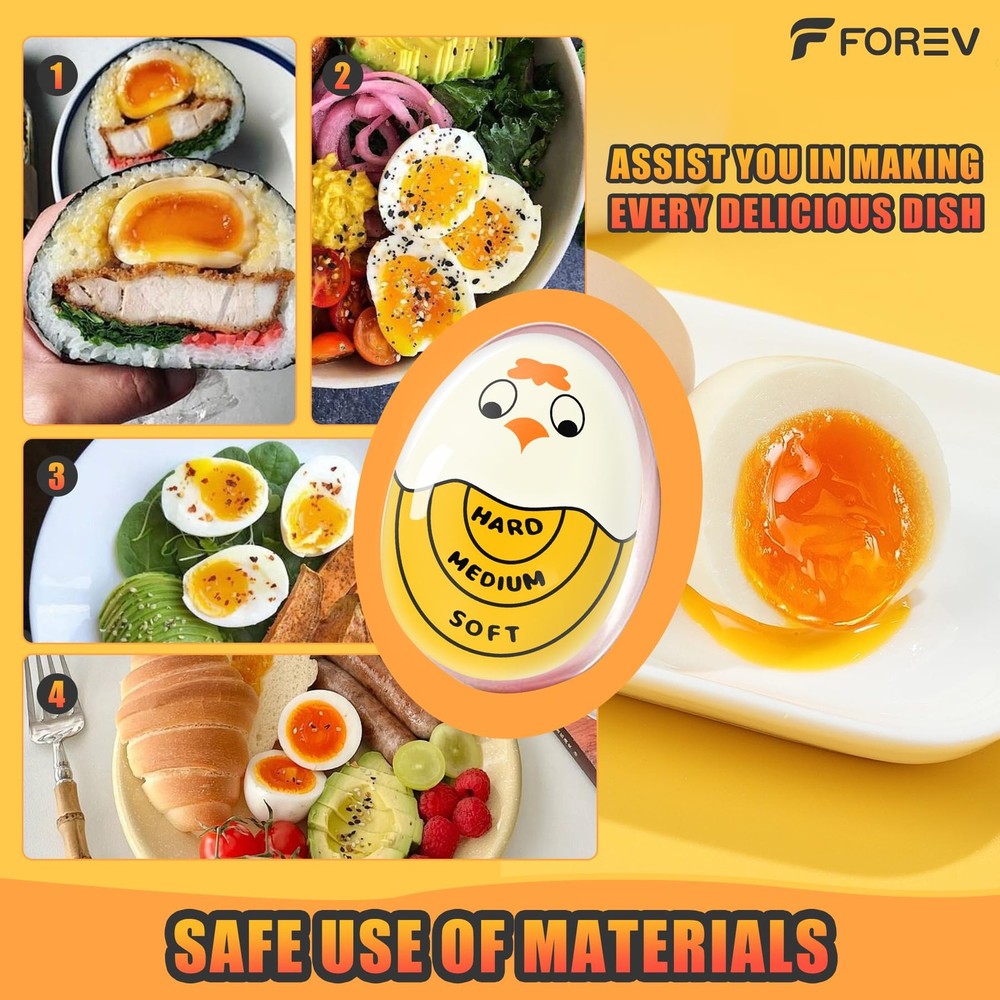 Yellow Egg Timer for Hard and Soft Boiled Eggs, Color Changing, 2 PCS