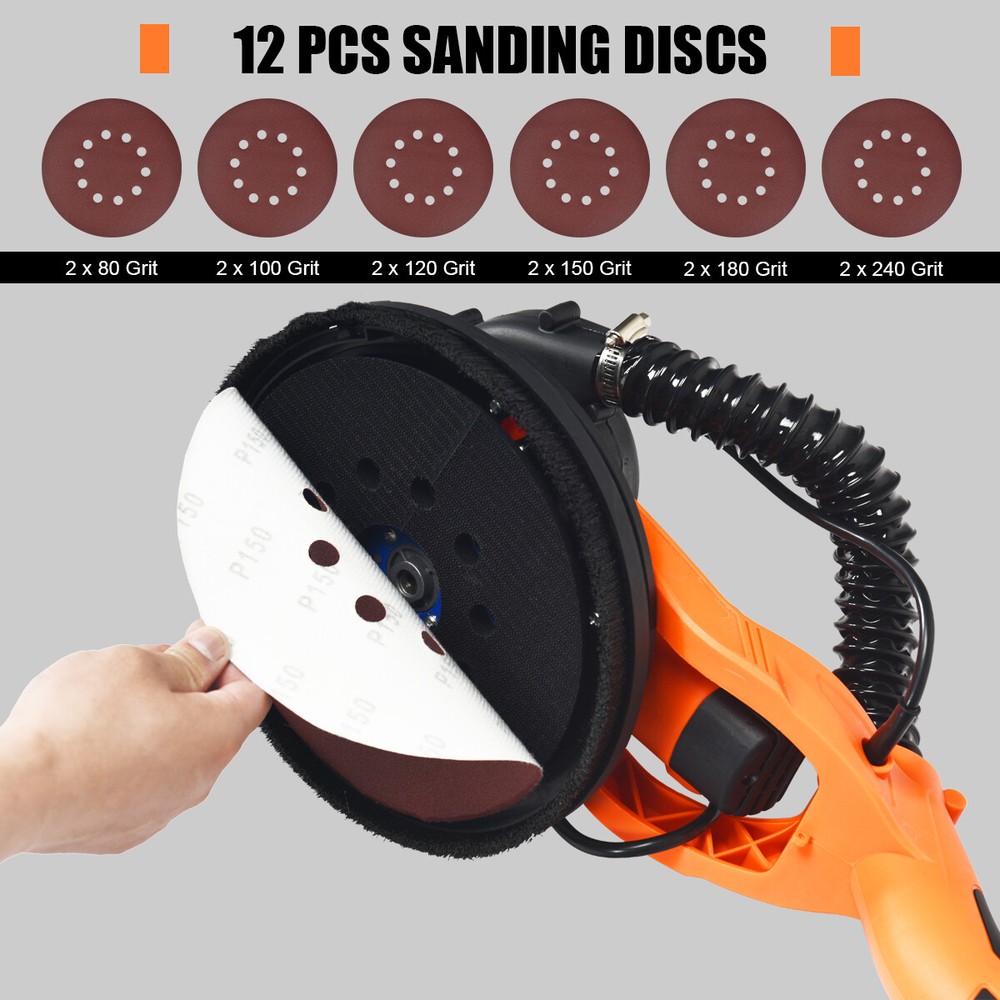 Electric Foldable Drywall Sander 750W Variable Speed w/Automatic Vacuum & Lights
