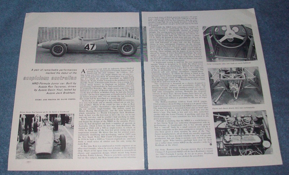1962 Jack Brabham's MRD Formula Junior Vintage Race Info Article