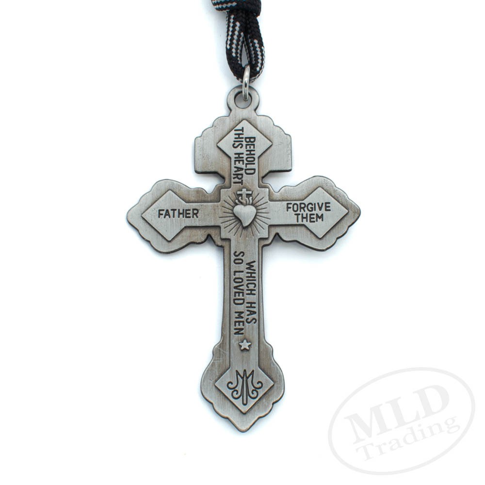 Saint St Michael Black Rosary Necklace – Large Paracord Wood Beads Design 26"