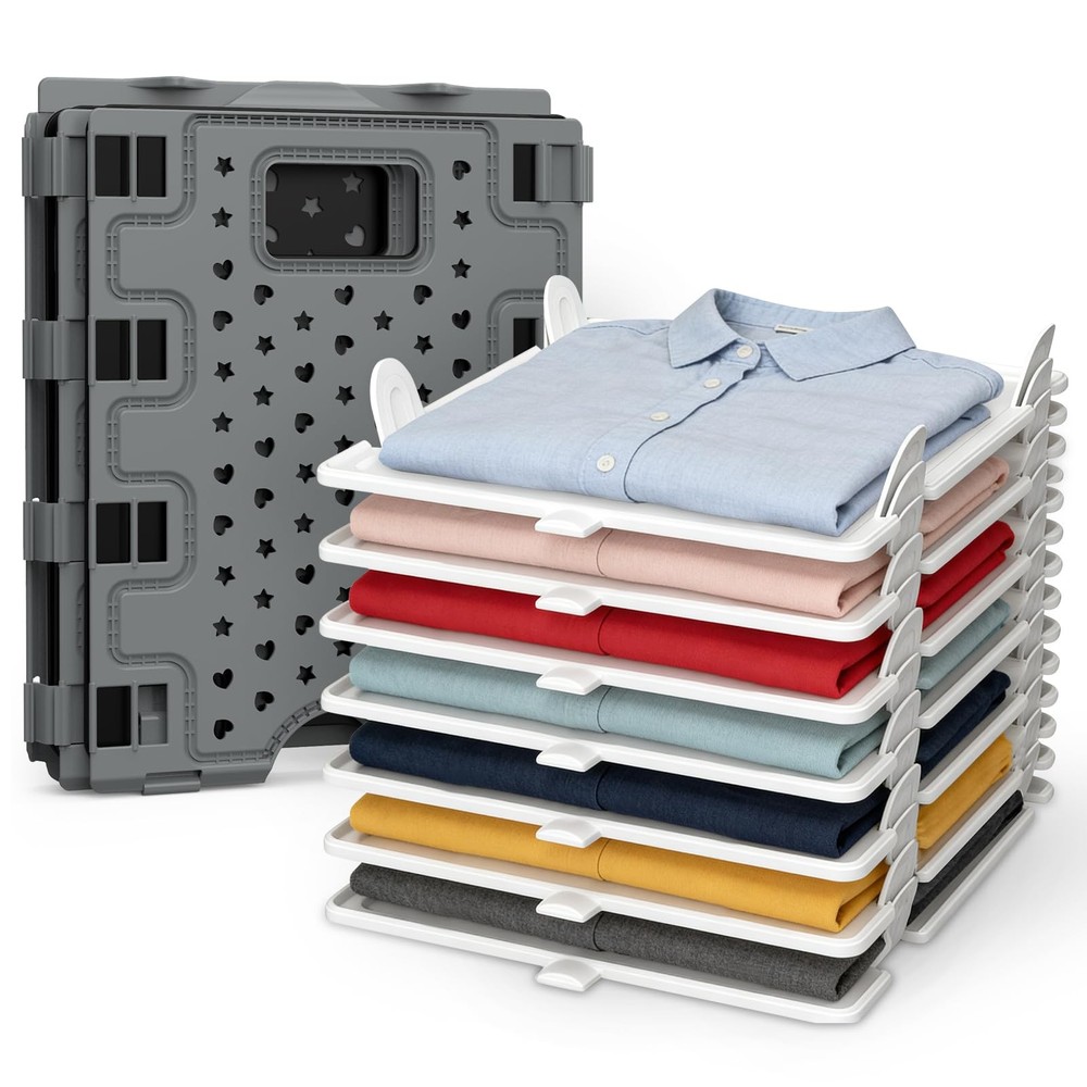 10Pc Stackable Closet Organizer & Shirt Folder Board Bundle Tshirt Organizer ...
