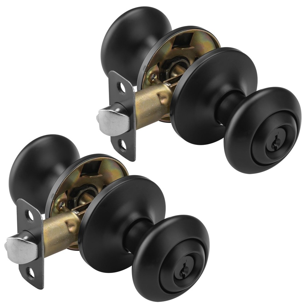 2 Pack Black Door Knobs Interior, Keyed Alike Entry Door Knobs Exterior, Vint...