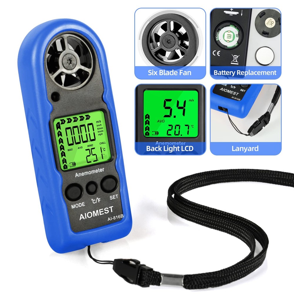 Digital Anemometer, Mini Wind Speed Meter Air Flow Gauge Measuring Wind Veloc...