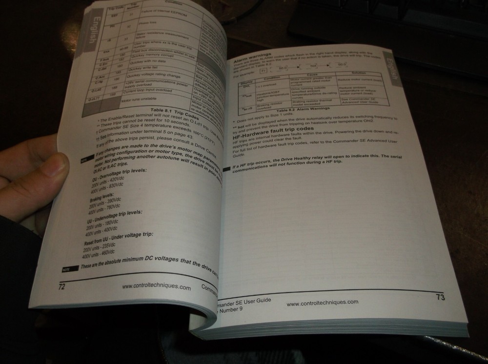 CONTROL TECHNIQUES 0452-0062-09 COMMANDER SE DRIVE USER GUIDE MANUAL (O5)