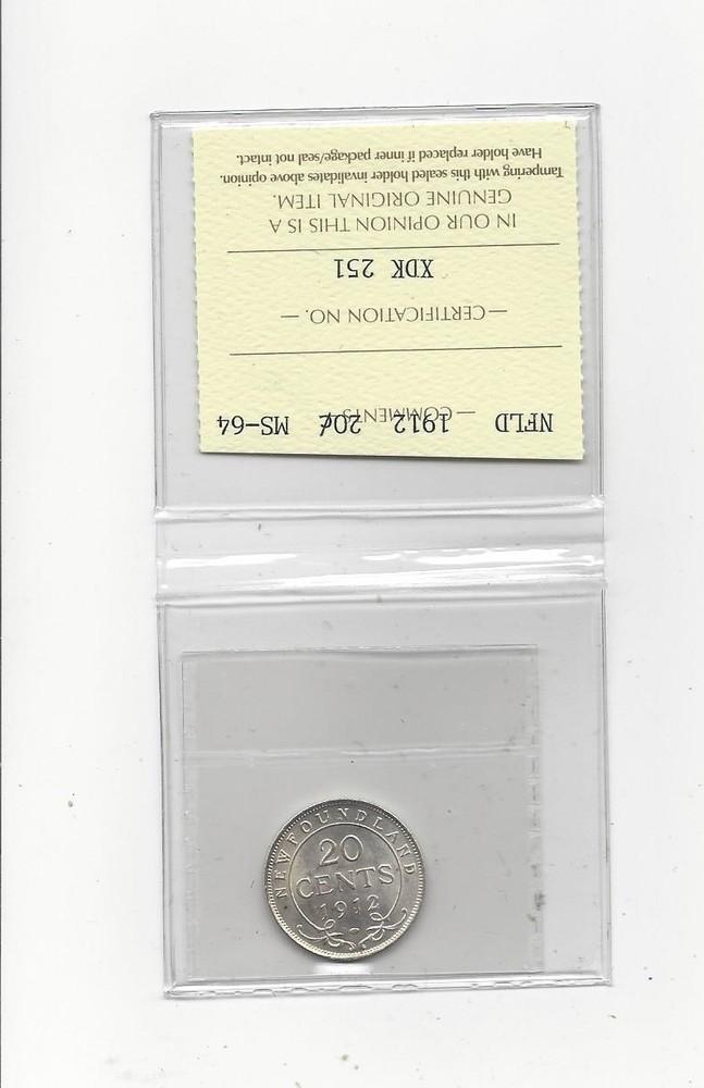 1912 ICCS Graded Newfoundland, Twenty Cent, **MS-64**