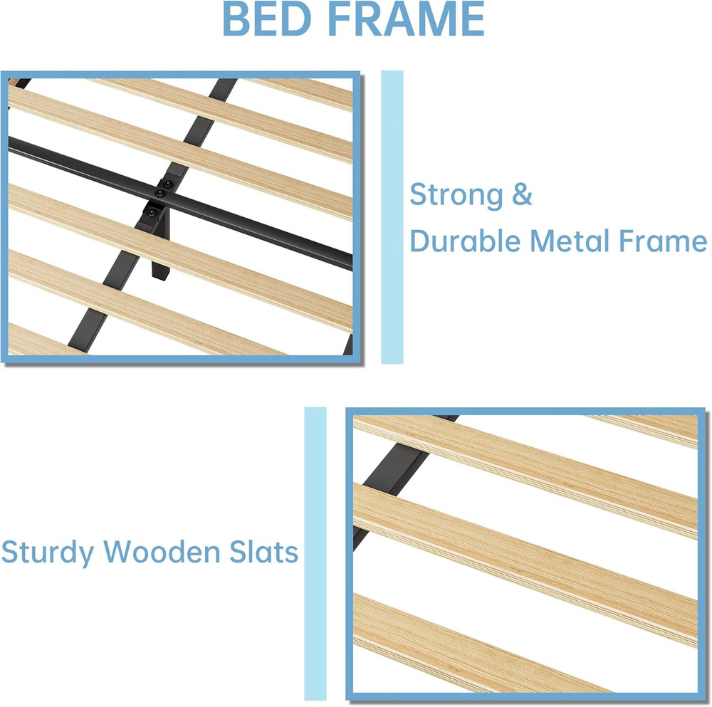 Twin Bed Frame, Velvet Upholstered Platform Bed Frame with Height Adjustable Hea