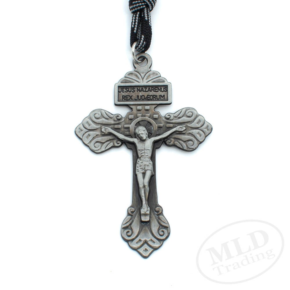 Saint St Michael Black Rosary Necklace – Large Paracord Wood Beads Design 26"