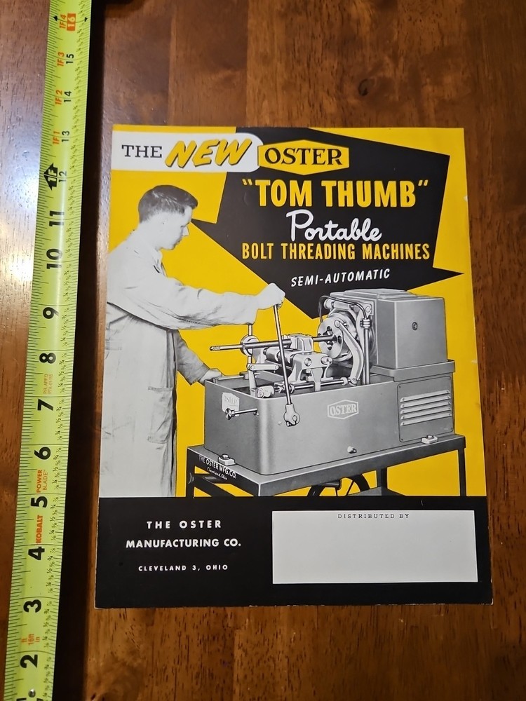 OSTER TOM THUMB PORTABLE BOLT THREADING MACHINE CATALOG CLEVELAND