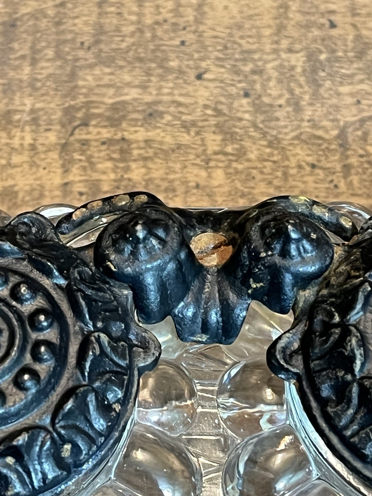 Antique "Tatum" Double Inkwell Pressed Glass w/Cast Iron Swivel Lids 1878-1900