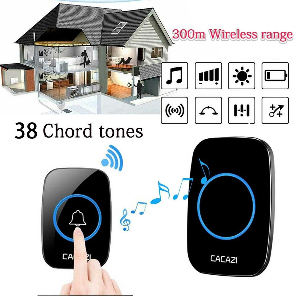 Smart wireless Doorbell waterproof plug-in receiver 3 mode adjustable volume