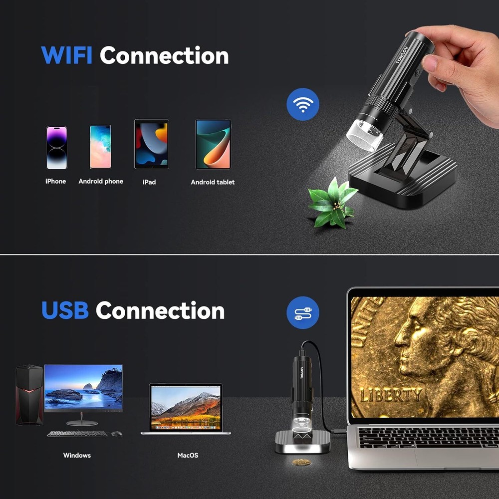 TOMLOV 1000x Digital Microscope USB Microscope 1080P Coin Scope Camera Magnifier