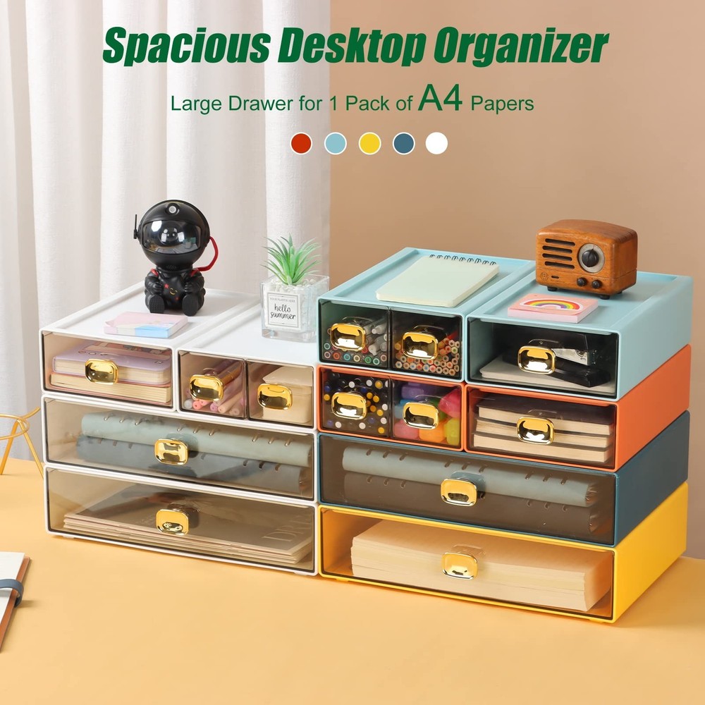 Spacious Desktop Storage Box, 2 Large Storage Drawers, Stackable Office Desk ...