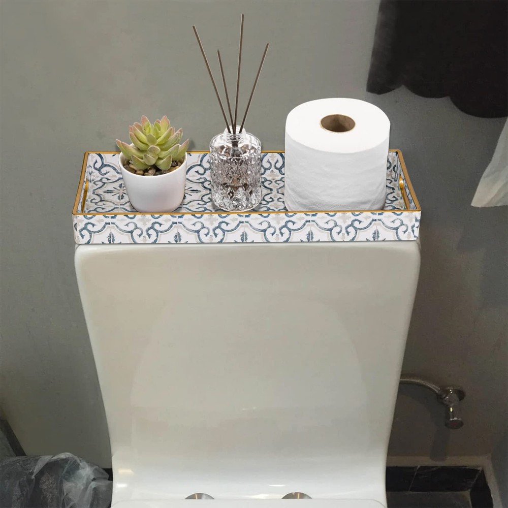 White Decorative Tray Plastic Serving Tray with Handles Rectangular Moroccan ...