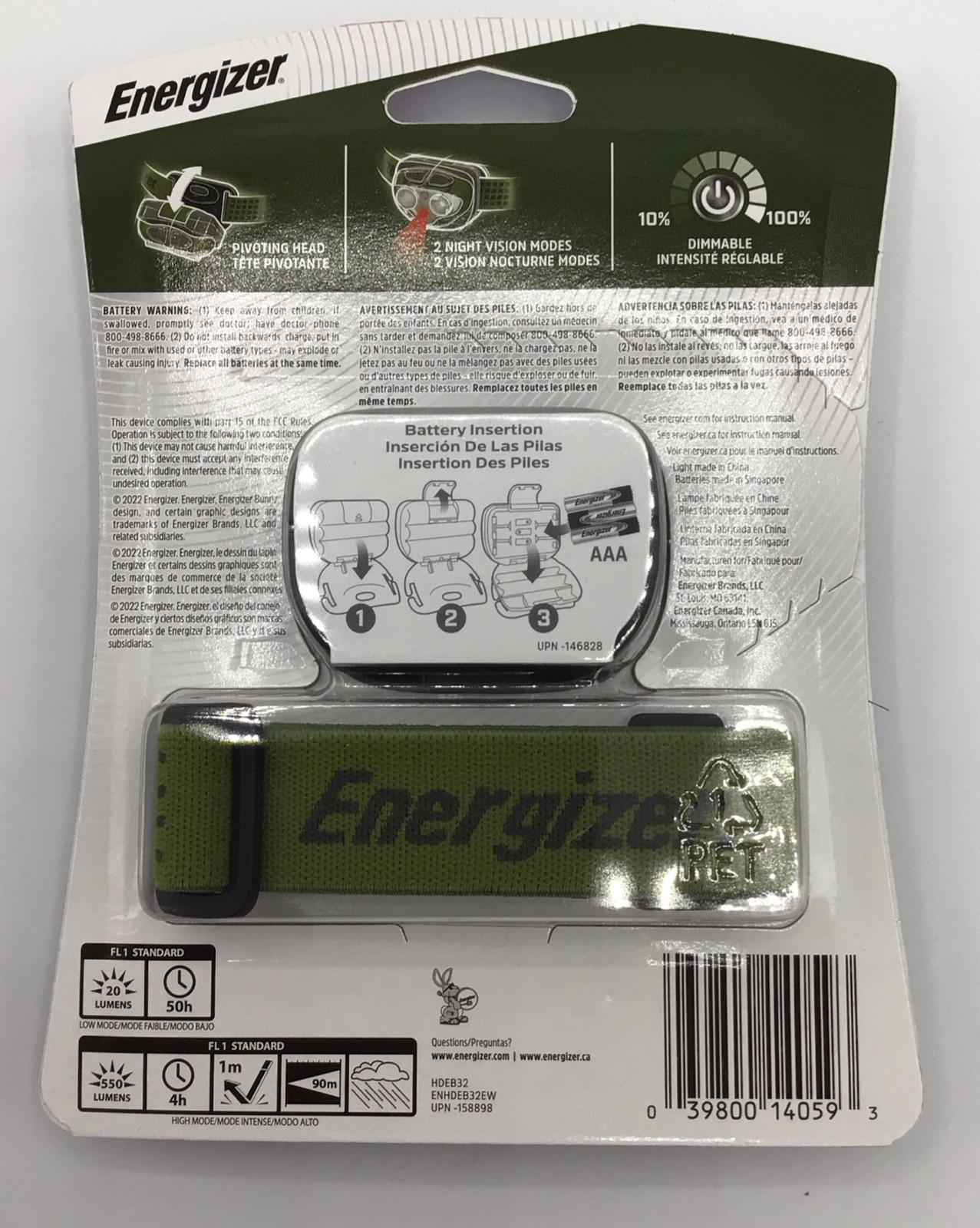 Lot Of 2 Energizer Extreme Headlamp 550 Lumens 7 Mode