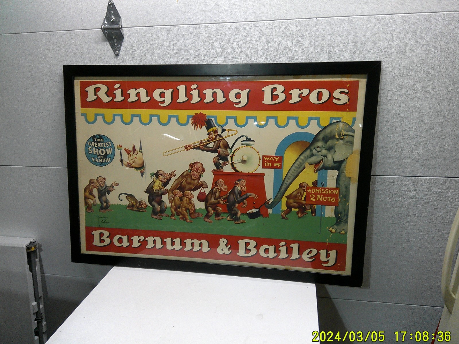 Vintage Ringling Bros Barnum & Bailey Monkey Circus Poster Artist Signed Framed