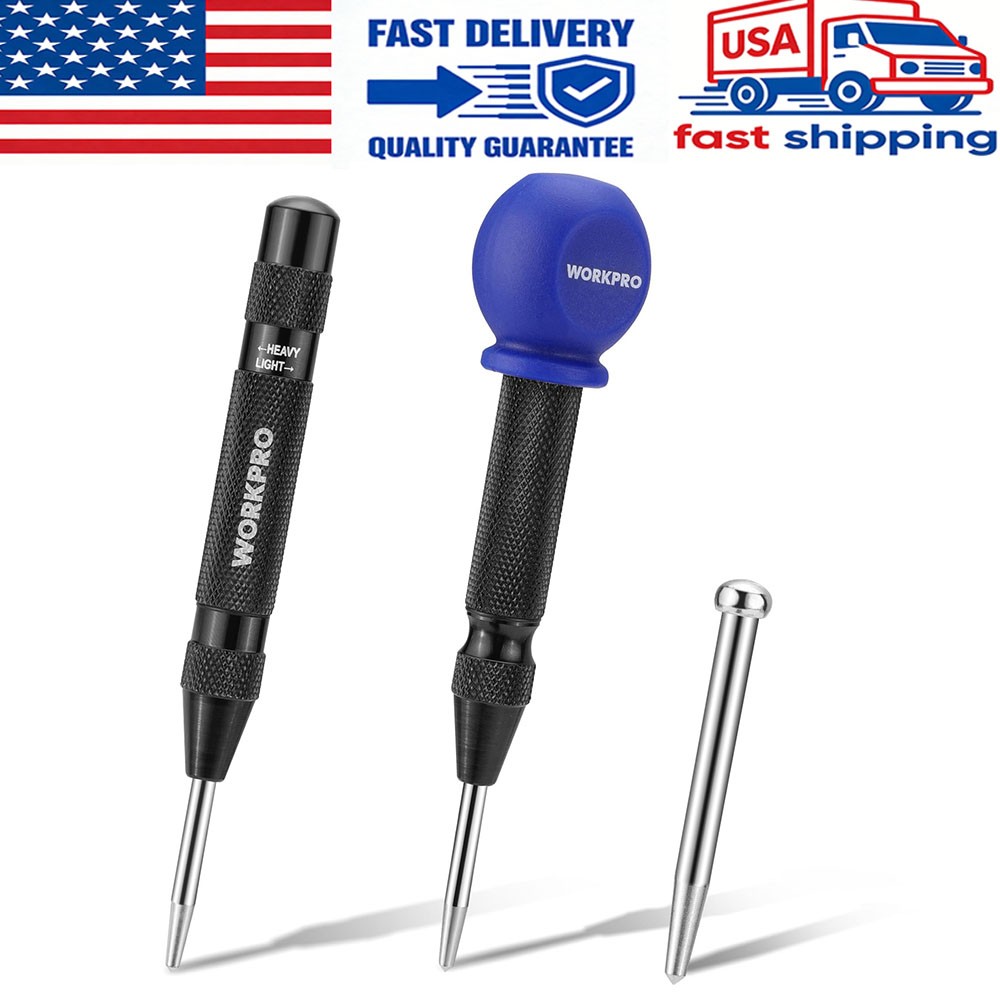 WORKPRO 2PCS Automatic Center Punch Adjustable Spring Loaded Center Punch USA