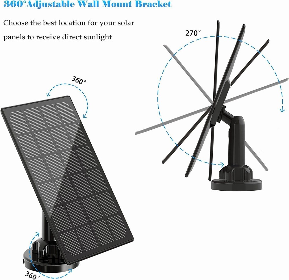 Solar Panel for Security Camera Micro USB & USB-C Port Solar Panel Adjustable