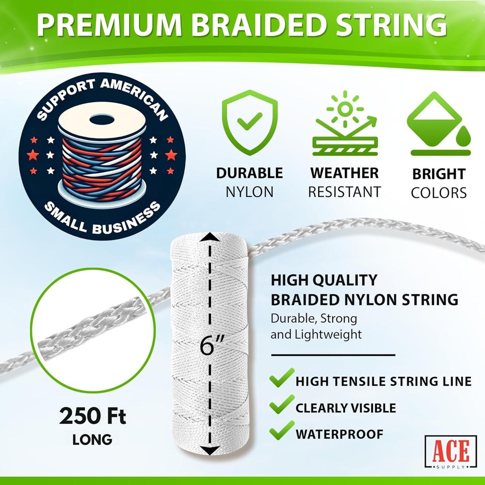 Bright White Mason Line String - #18 Braided Nylon 250 FT,
