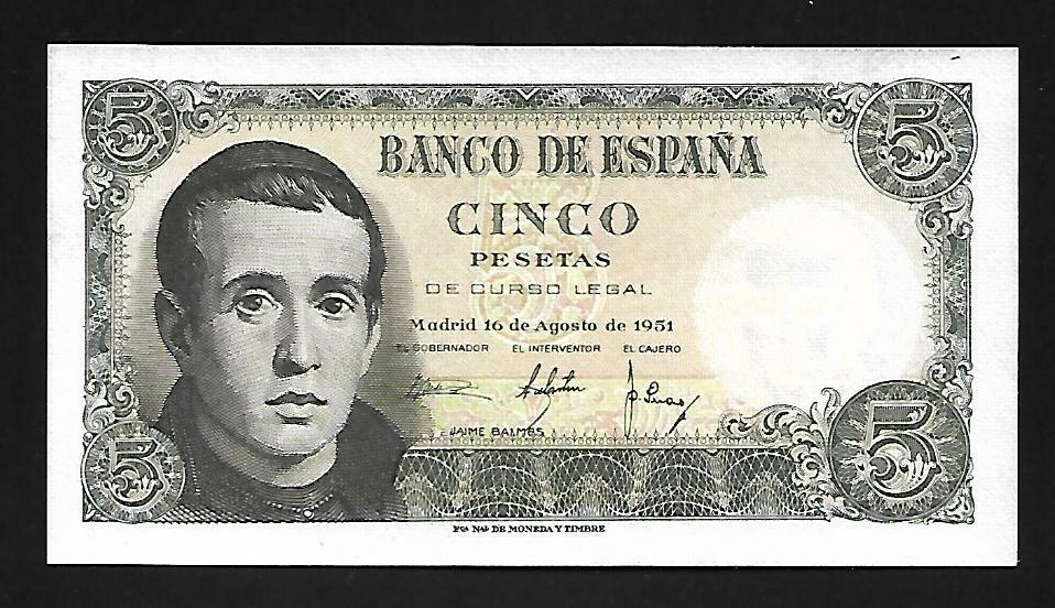 Spain - Old 5 Pesetas Note - 1951 - P140 - Uncirc.
