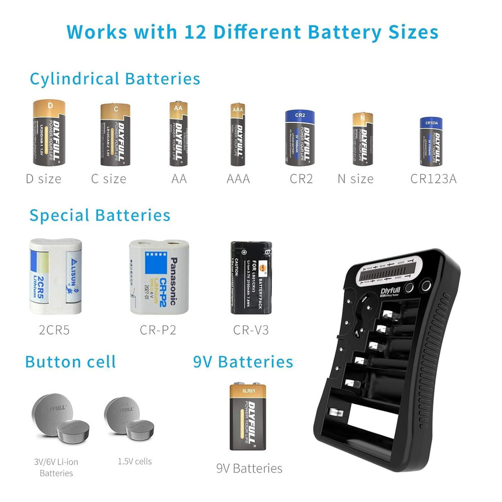 Digital LCD Battery Tester AA AAA C D 9V CR2032 Button Cell Checker