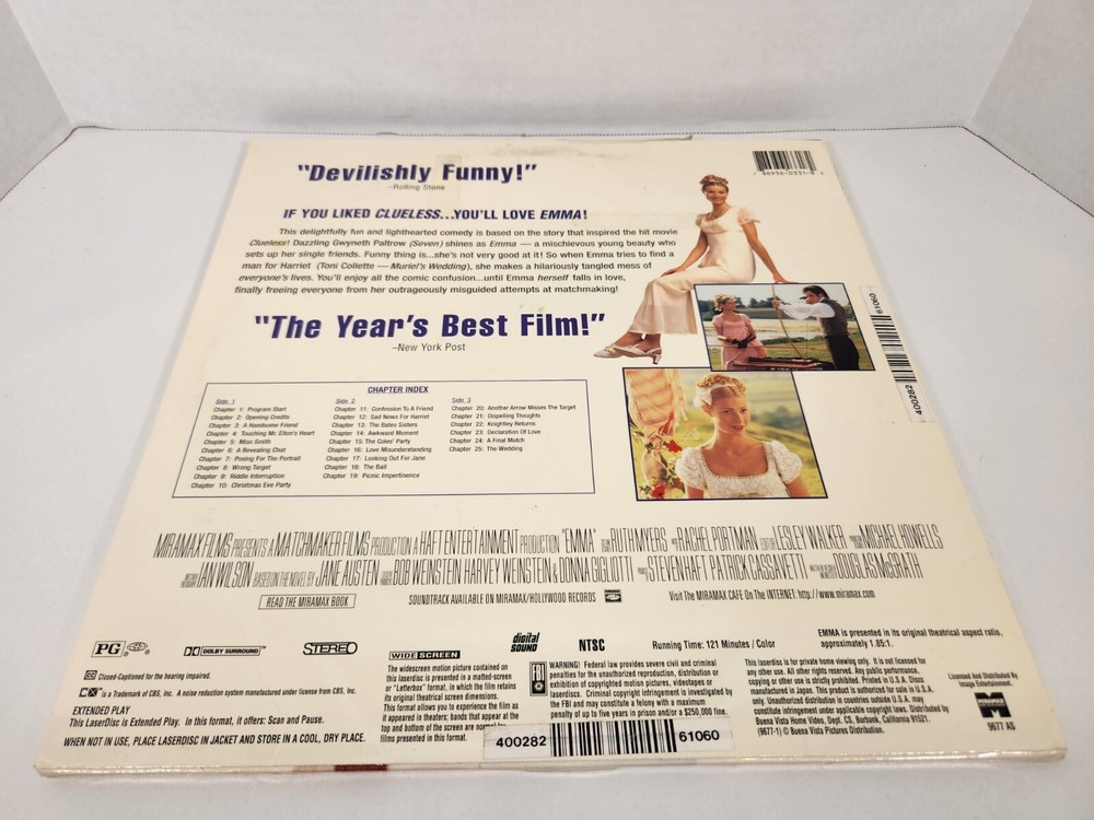 Emma (2-Laserdisc, WIDESCREEN FORMAT) Rare Find - GWYNETH PALTROW