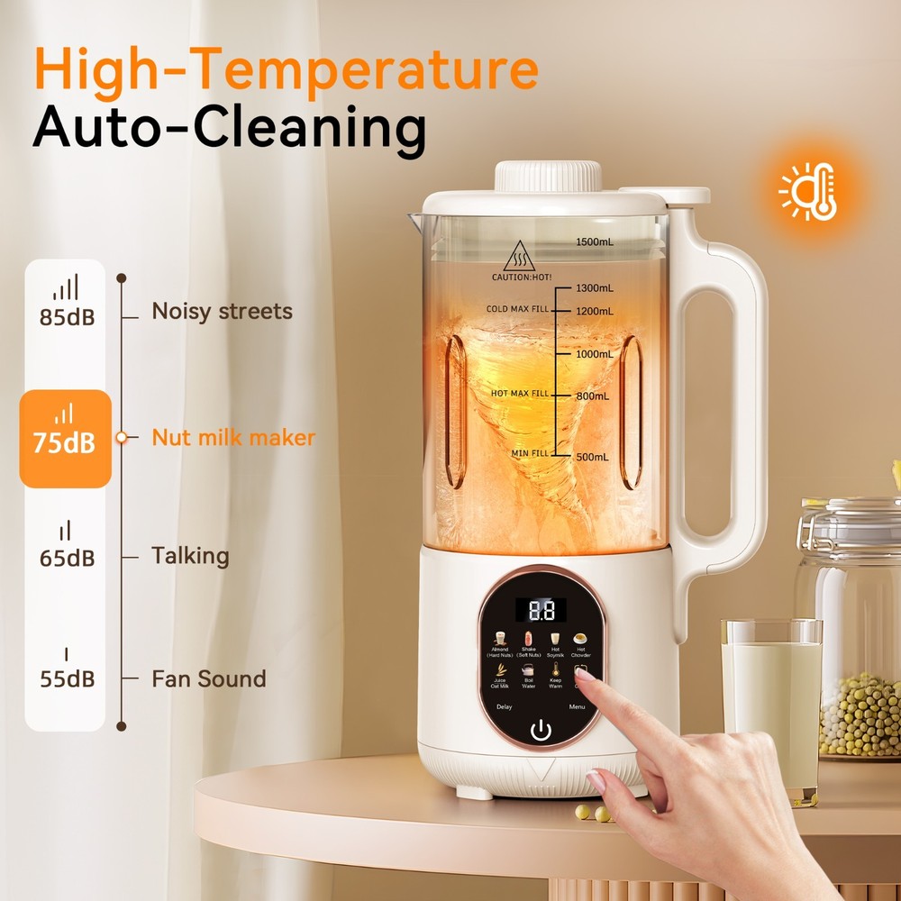 50oz Nut Milk Maker Automatic Soy Milk Machine Delay Start Keep Warm Auto Clear